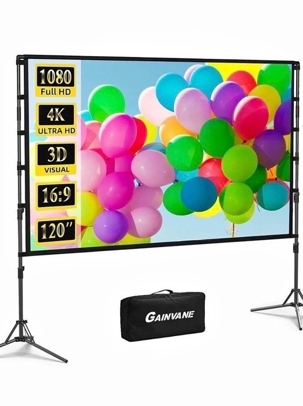 Gainvane 120 Inch Projector Screen with Stand Portable Projector Screen with